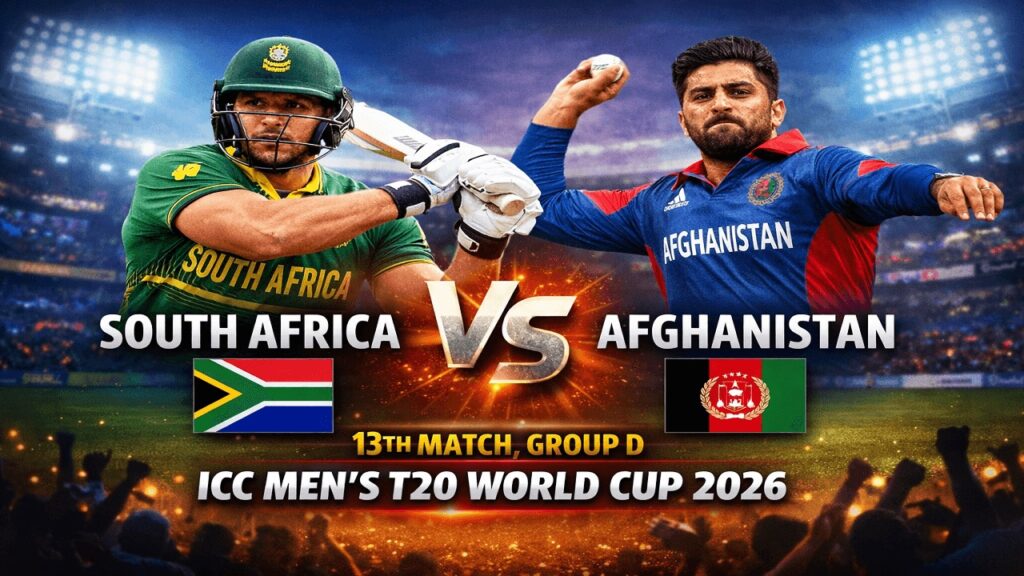 South Africa vs Afghanistan 13th Match, Group D, ICC Men's T20 World Cup 2026